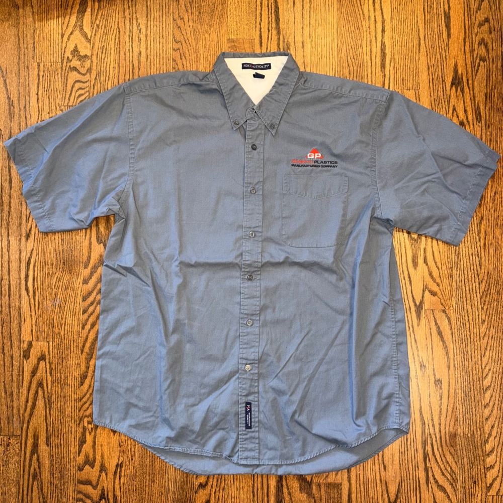 Port Authority Short Sleeve Button Down Work Shirt XL Blue General‎ Plastics